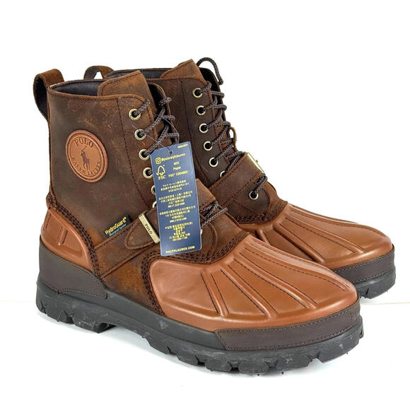 Polo Ralph Lauren Oslo Hydroguard Waterproof Leather Men Boots Brown 11D - NEW - Picture 1 of 11